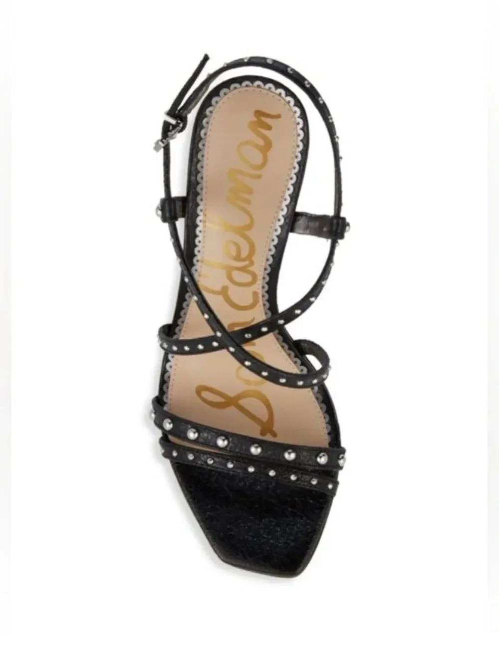 Sam Edelman LENNOX Black Glitter Silver Studded Strappy Open Toe Stiletto Heels